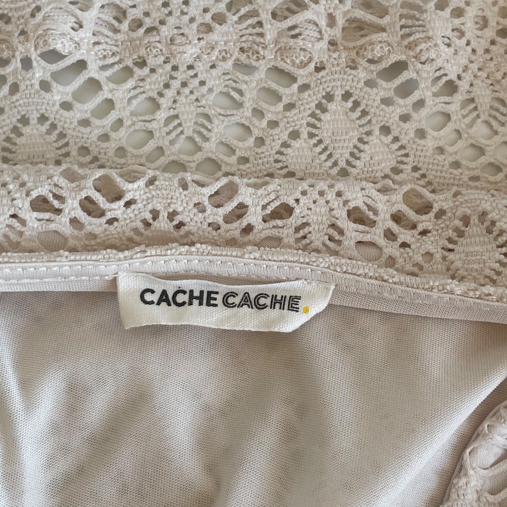 Cache Cache Cream Floral Lace V-Neck Empire Waist Flutter Sleeve Dress Size XS‎ - Picture 4 of 11